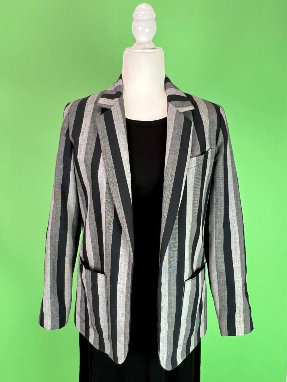 Vintage Gray Striped Blazer, Dark Academia Jacket Size Small